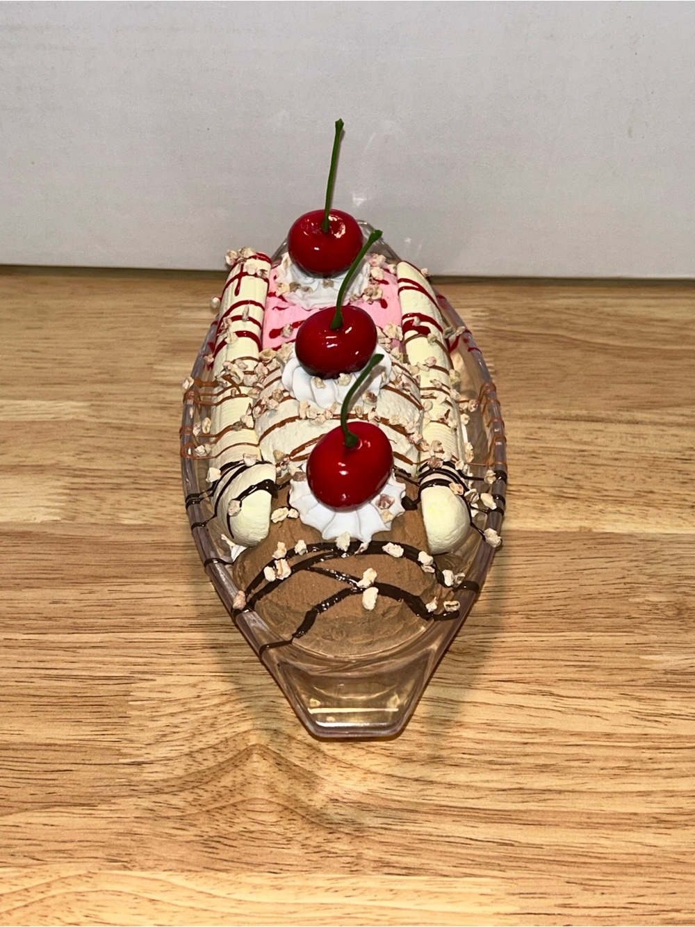 Decorative Faux Banana Split Centerpiece - Cream, Pink, Brown Handmade - Picture 3 of 7